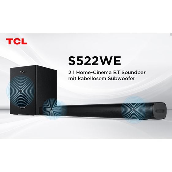 ซาวด์บาร์ ลำโพงแยกชิ้น และซับวูฟเฟอร์ TCL Sound Bar พลังเสียง 200W รองรับ Bluetooth 5.1 รุ่น S522W พร้อม Subwoofer ไร้สาย 