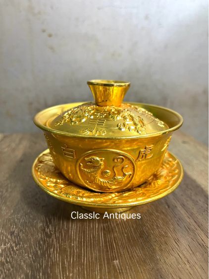 ถ้วยน้ำชา 4 สัตว์จตุรเทพ กะไหล่ทอง A1 รูปที่ 4