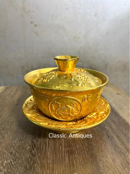 ถ้วยน้ำชา 4 สัตว์จตุรเทพ กะไหล่ทอง A1 รูปที่ 2