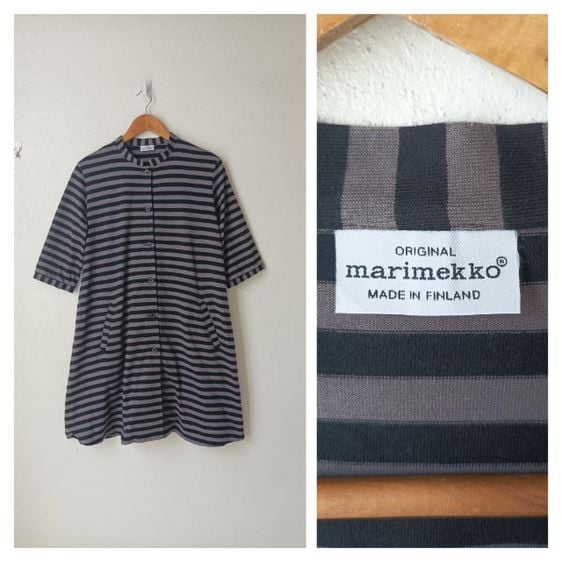 marimekko  มินิเดรส ผ้ายืด สีเทา -ดำ ลายขวาง  Size  M  รอบอก 40 นิ้วค่ะ รูปที่ 1