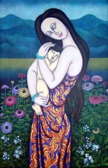 ภาพ งานศิลปะ แม่กับลูก โดยศิลปิน รศ.เทพ​ศักดิ์​ ทองนพคุณ​