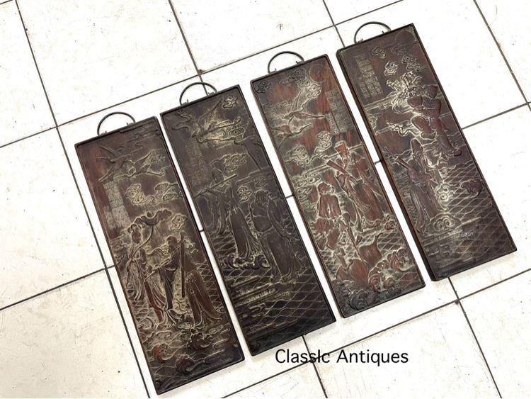 แผ่นไม้แกะสลัก โป๊ยเซียน เก่าสะสมA3 รูปที่ 2