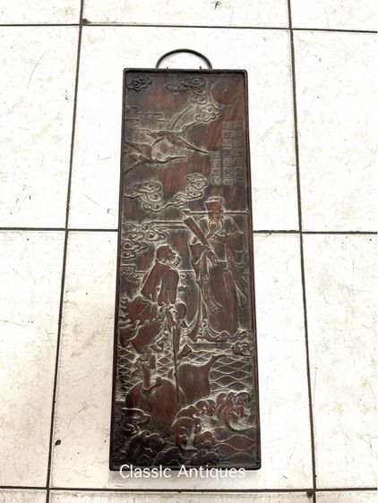 แผ่นไม้แกะสลัก โป๊ยเซียน เก่าสะสมA3 รูปที่ 6