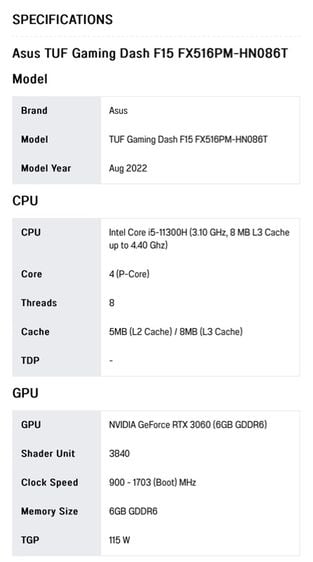 Asus TUF Gaming Dash F15 FX516PM-HNO86T รูปที่ 14
