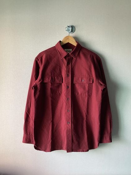 เสื้อเชิ้ต แดง แขนยาว L.L. Bean Mens Vintage Burgandy Chamois Cloth Shirt Made in El Salvador