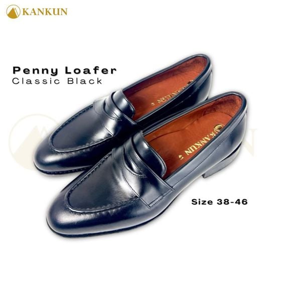 รองเท้าแบบสวมและโลฟเฟอร์ ขนาดอื่น ๆ ดำ KANKUN Penny Loafer Classic Black รองเท้าคัทชู ผู้ชาย หนังแท้ เกรดพรีเมี่ยม หนังวัวแท้ VERONA หนังนำเข้าจากญี่ปุ่น งานสวยหรูหรา