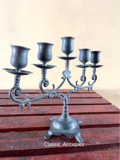 เชิงเทียน5ช่อ ทองเหลืองโบราณเก่าสะสม รูปที่ 7