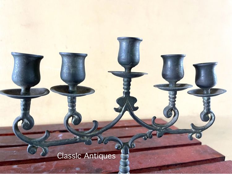 เชิงเทียน5ช่อ ทองเหลืองโบราณเก่าสะสม รูปที่ 5