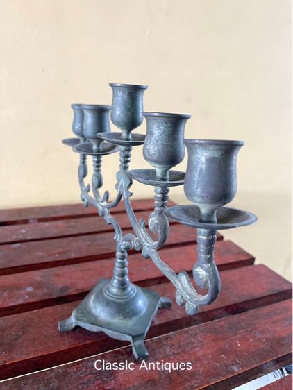 เชิงเทียน5ช่อ ทองเหลืองโบราณเก่าสะสม รูปที่ 2