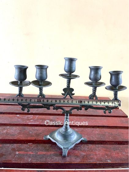 เชิงเทียน5ช่อ ทองเหลืองโบราณเก่าสะสม รูปที่ 12