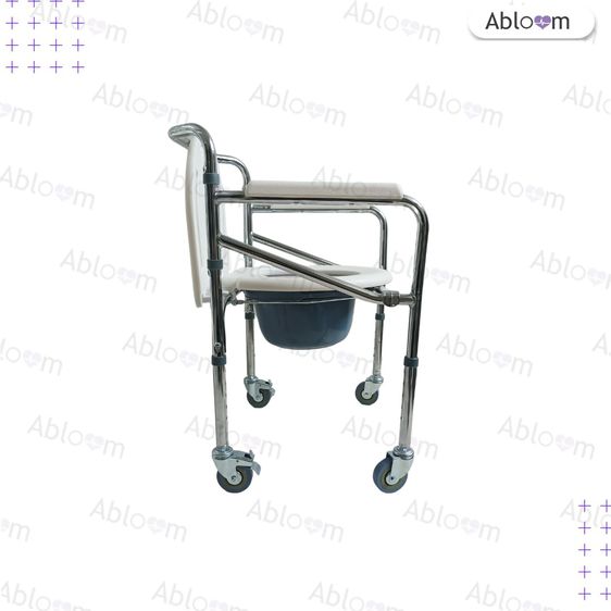 Abloom เก้าอี้นั่งถ่าย เหล็กชุบ พับได้ ปรับระดับได้  รุ่นมีล้อ Foldable Steel Commode Chair, Height Adjustable With Wheels รูปที่ 9