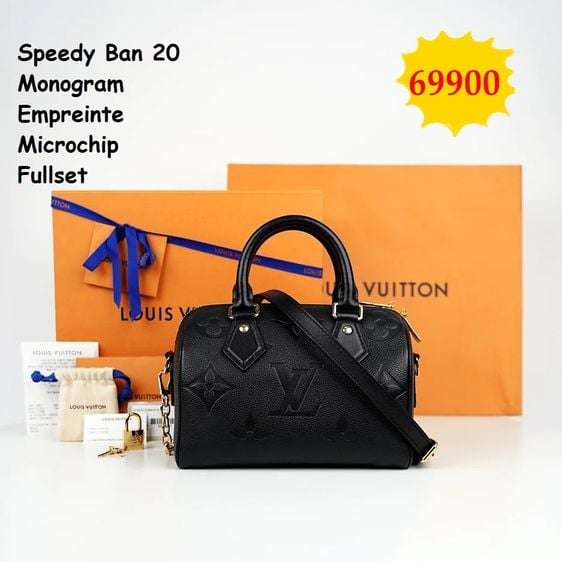 Louis Vuitton หนังแท้ หญิง ดำ Lv speedy20 microchip 