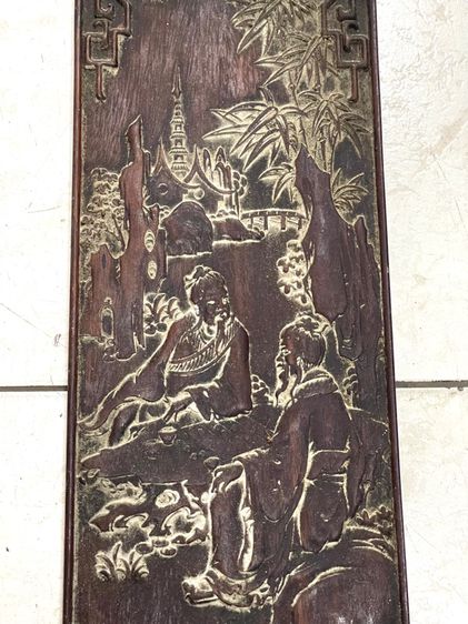 แผ่นไม้แกะสลัก ขุนนางจีนเก่าสะสมA4 รูปที่ 14