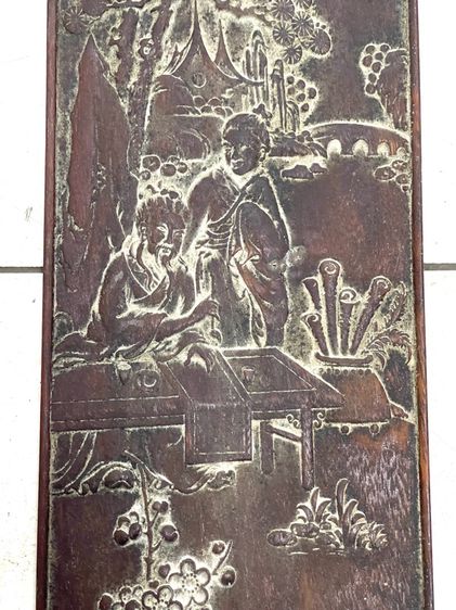 แผ่นไม้แกะสลัก ขุนนางจีนเก่าสะสมA4 รูปที่ 8