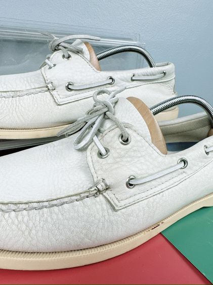 รองเท้าหนังแท้ Sperry Sz.13us47eu31cm Made in Dominican Republic ทรงBoat Shoes สีขาวล้วน สภาพสวย ไม่ขาดซ่อม ใส่เที่ยวทำงานได้หมด รูปที่ 10