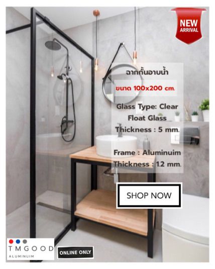ฉากกั้นอาบน้ำ บานฟิกซ์(Fixed Shower Enclosures) ✅Model NM-size 60x200 cm.✅ สินค้าครบชุด พร้อมจัดส่งฟรี🚨 รูปที่ 6