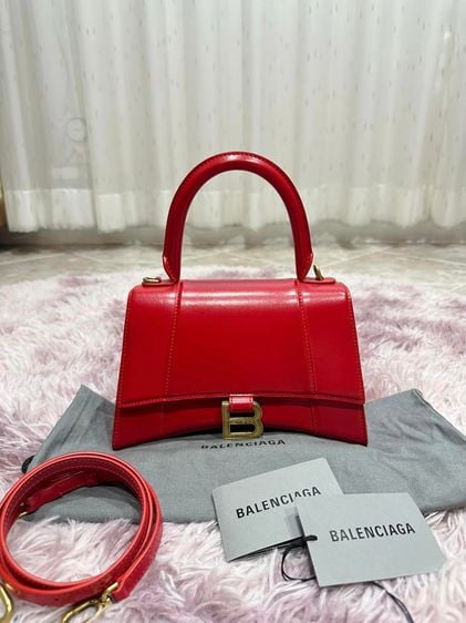 หนังแท้ หญิง กระเป๋าถือBalenciaga women bag stamp v ปี2020 สีแดง
