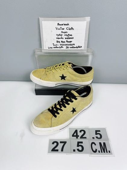 รองเท้า Converse Sz.9us42.5eu27.5cm รุ่นOne Star OX สีเหลือง รุ่นพิเศษเชือกเดิม สภาพสวย ไม่ขาดซ่อม ใส่เที่ยวหล่อสุด รูปที่ 1