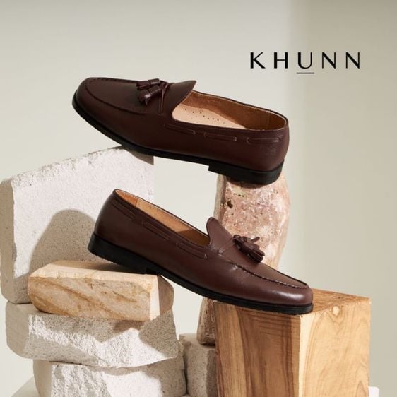รองเท้าแบบสวมและโลฟเฟอร์ หนังแท้ UK 7.5 | EU 41 1/3 | US 8 น้ำตาล รองเท้าหนัง loafer ยี่ห้อ Khunn
