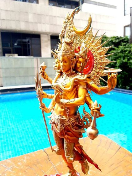 พระตรีมูรติ พระศิวะ พระนารายณ์ พระพรหม เนื้อบรอนซ์ สูงรวมฐานหินอ่อน11นิ้ว สวยงามน่าบูชา