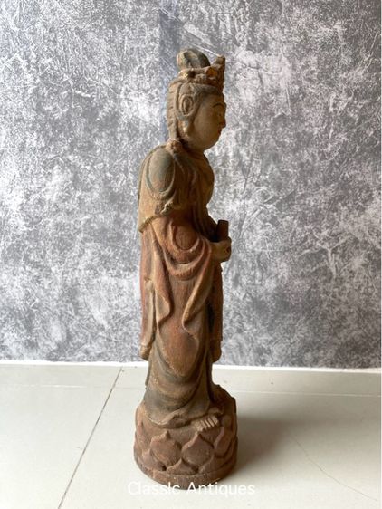 เจ้าแม่กวนอิม ไม้แกะสลักเก่าสะสมA1 รูปที่ 9