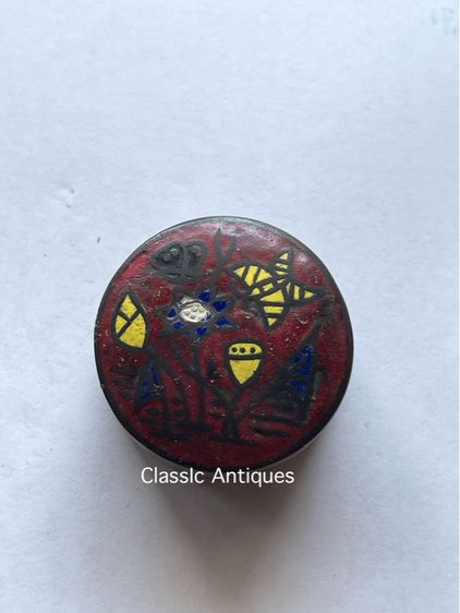 ตลับสีผึ้ง ทองเหลืองลงยาโบราณB3