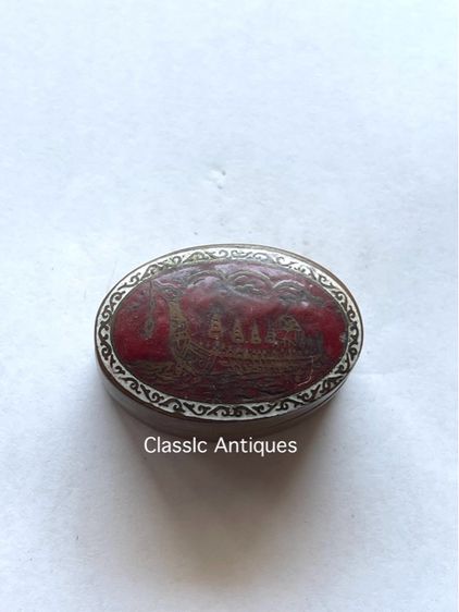 ตลับสีผึ้ง ทองเหลืองลงยาโบราณB8 รูปที่ 2