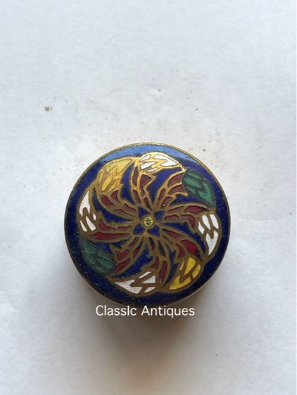 ตลับสีผึ้ง ทองเหลืองลงยาโบราณB13