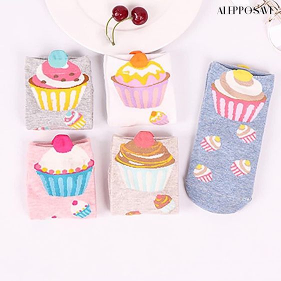 ถุงเท้าลายคัพเค้ก เซท 5 คู่ 5 สี รูปที่ 5