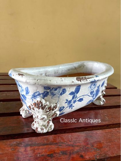 กระถาง ทรงอ่าง ลายดอกไม้สะสม