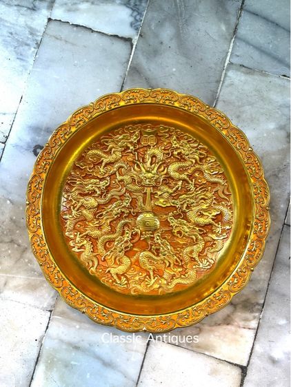 จาน มังกรทอง เก้ามังกรกะไหล่ทอง สะสม