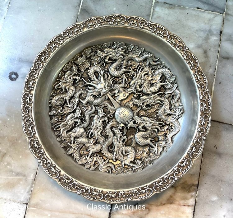 จาน มังกรเงิน เก้ามังกรกะไหล่เงิน สะสม รูปที่ 2
