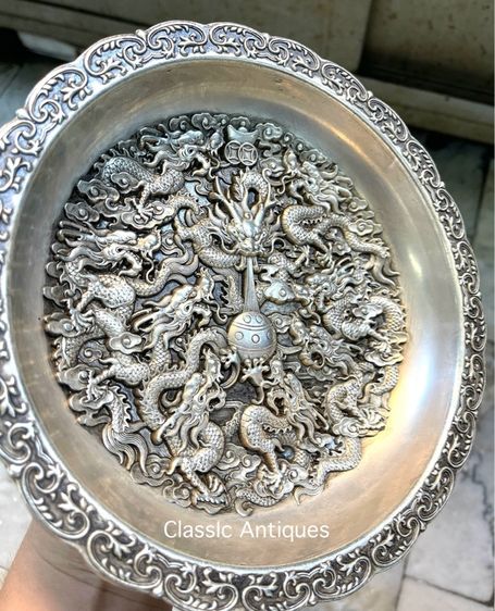 จาน มังกรเงิน เก้ามังกรกะไหล่เงิน สะสม รูปที่ 11