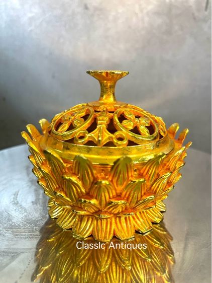 กระถางกำยาน ดอกบัวกะไหล่ทอง สะสมA44 รูปที่ 3