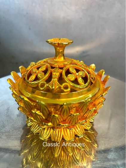 กระถางกำยาน ดอกบัวกะไหล่ทอง สะสมA44 รูปที่ 2