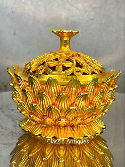 กระถางกำยาน ดอกบัวกะไหล่ทอง สะสมA44