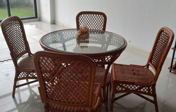 โต๊ะทานข้าวกระจก กลม -หวายแท้ รูปที่ 2