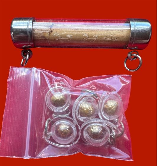 ผ้ายันต์ หลวงปู่ทวด คลุมลูกนิมิต วัดสุวรรณาราม สงขลา พร้อมตะกรุดหวายลูกนิมิต และลูกอม 5 ลูก  รูปที่ 2