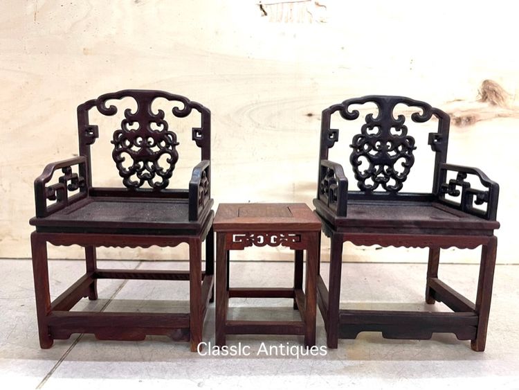 เก้าอี้ จีนจิ๋ว ไม้แกะสลักสะสม