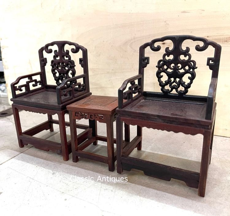 เก้าอี้ จีนจิ๋ว ไม้แกะสลักสะสม รูปที่ 3