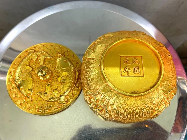 โถฝา กะไหล่ทอง ลายปลามงคล สะสมA17 รูปที่ 18