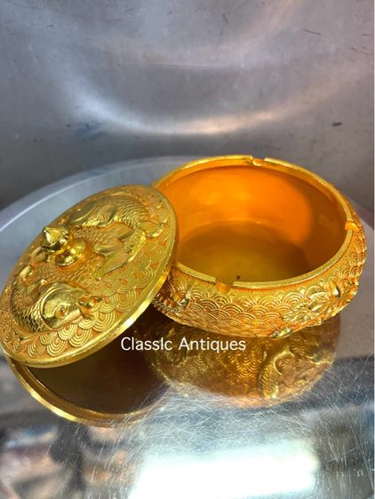 โถฝา กะไหล่ทอง ลายปลามงคล สะสมA17 รูปที่ 4