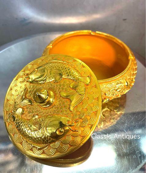 โถฝา กะไหล่ทอง ลายปลามงคล สะสมA17 รูปที่ 15
