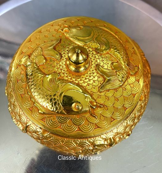 โถฝา กะไหล่ทอง ลายปลามงคล สะสมA17 รูปที่ 7