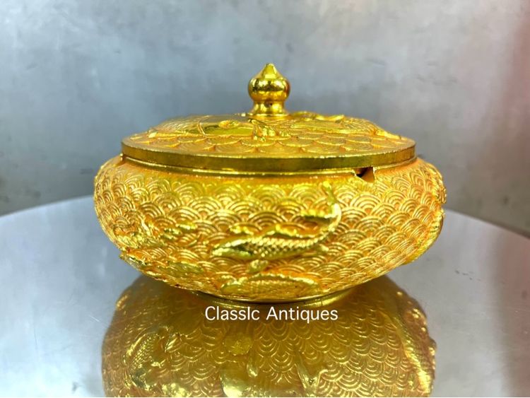 โถฝา กะไหล่ทอง ลายปลามงคล สะสมA17 รูปที่ 14