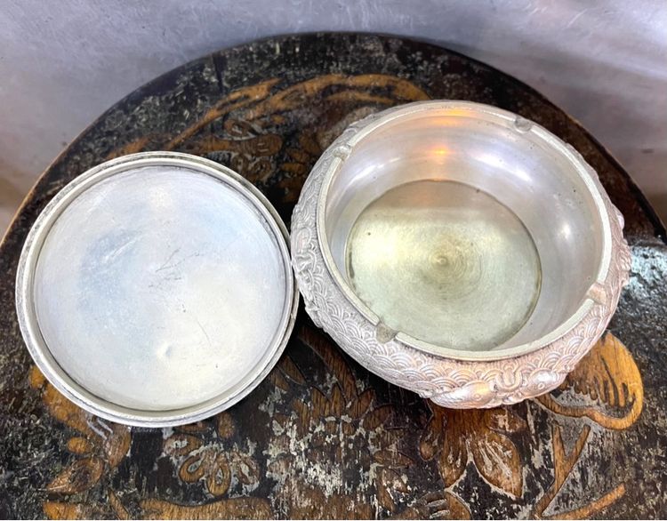 โถฝา กะไหล่เงิน ลายปลามงคล สะสมA16 รูปที่ 9