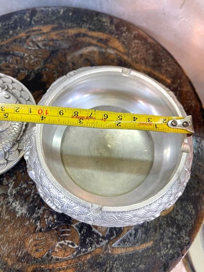 โถฝา กะไหล่เงิน ลายปลามงคล สะสมA16 รูปที่ 11