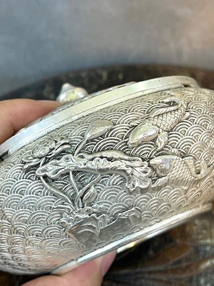 โถฝา กะไหล่เงิน ลายปลามงคล สะสมA16 รูปที่ 6