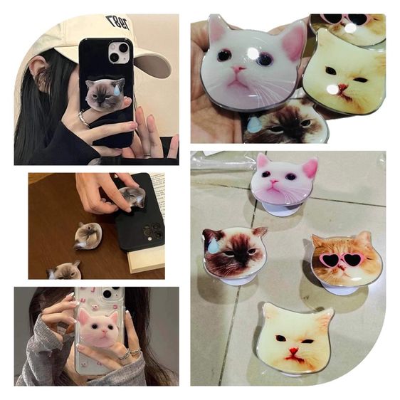 ที่ติดหลังมือถือ กริ๊บ​ต๊อก​ ลายน้องเหมียว ที่ตั้งมือถือ ที่จับโทรศัพท์ ที่ติดหลังมือถือลายใบไม้ ไม่มีปลายทาง