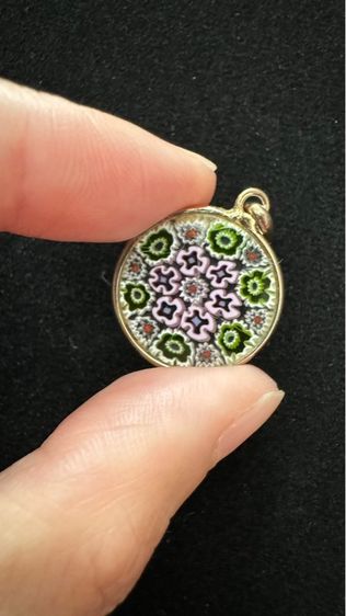 จี้แก้วมูราโน ลายดอกไม้ สีเขียวเงินแท้ รูปที่ 2